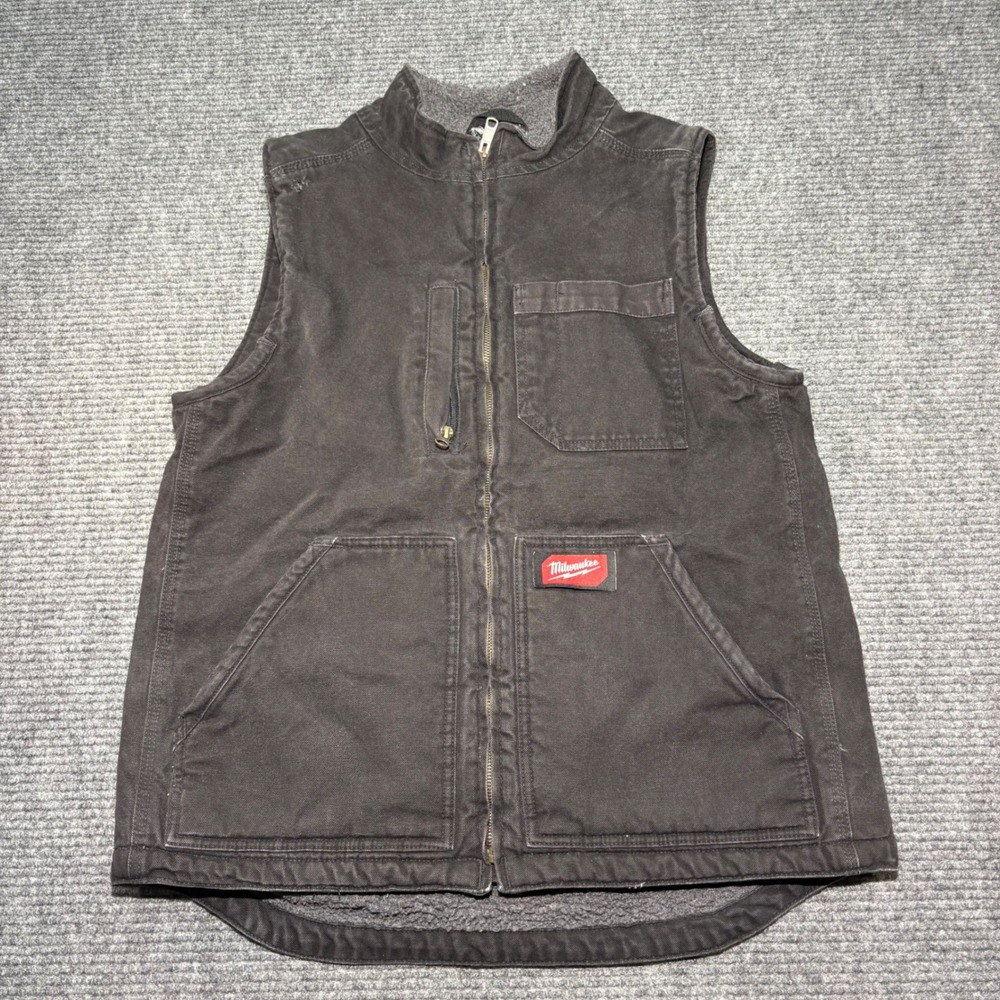 Milwaukee Mens‎ Black Cotton Canvas Sherpa Lined Work Utility Vest RN 150428